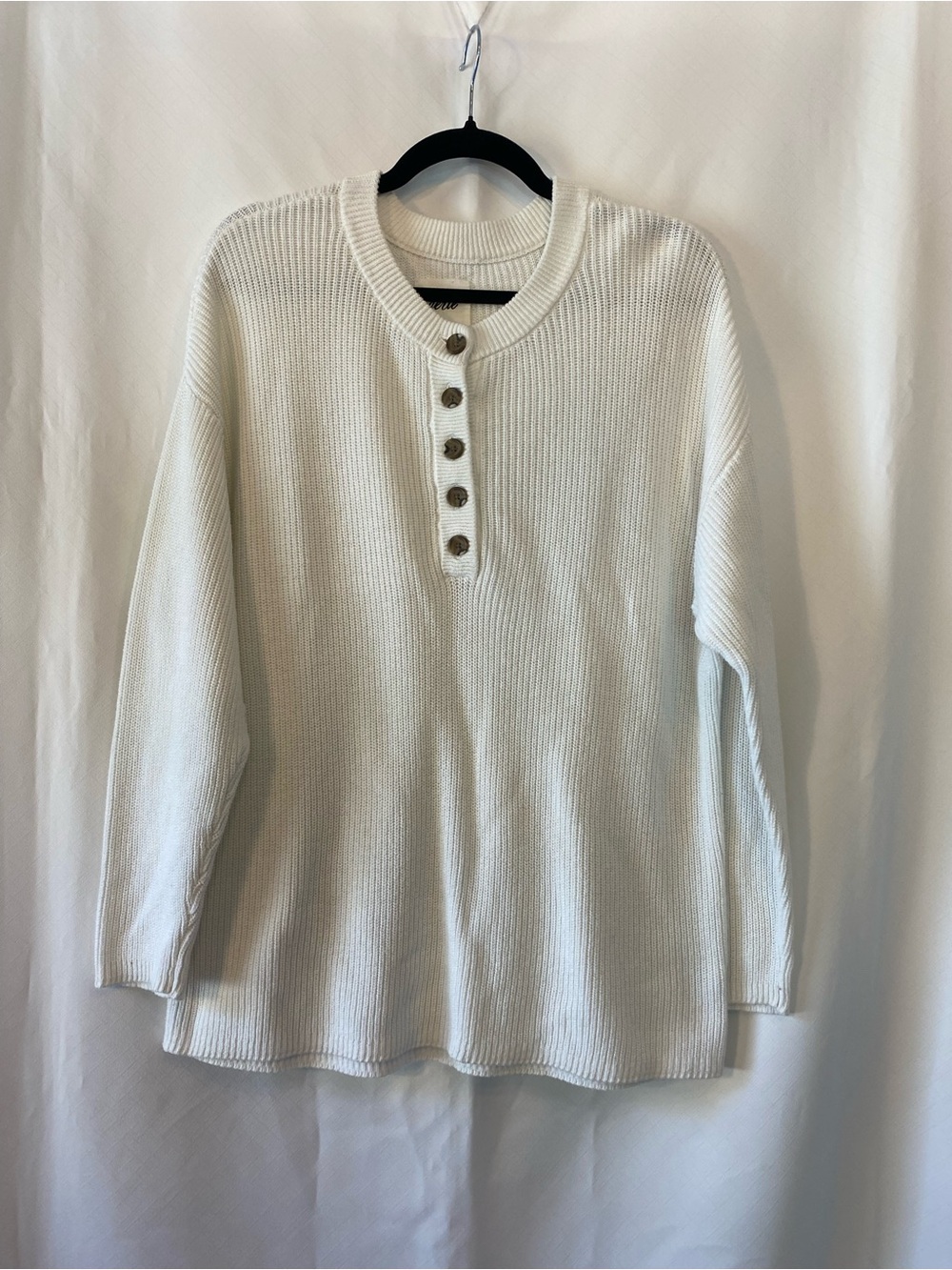 Aerie Off White Oversized Thick Robbed Knit Henley Sweater SM 100% Cotton Cozy
